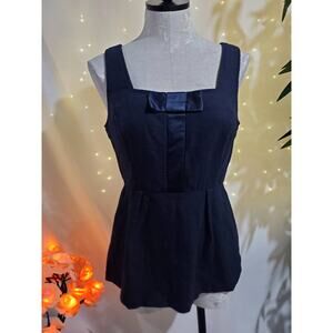 Vera Wang Women's 4 Lavender Label Wool Silk Peplum Sleeveless Navy Blue Top